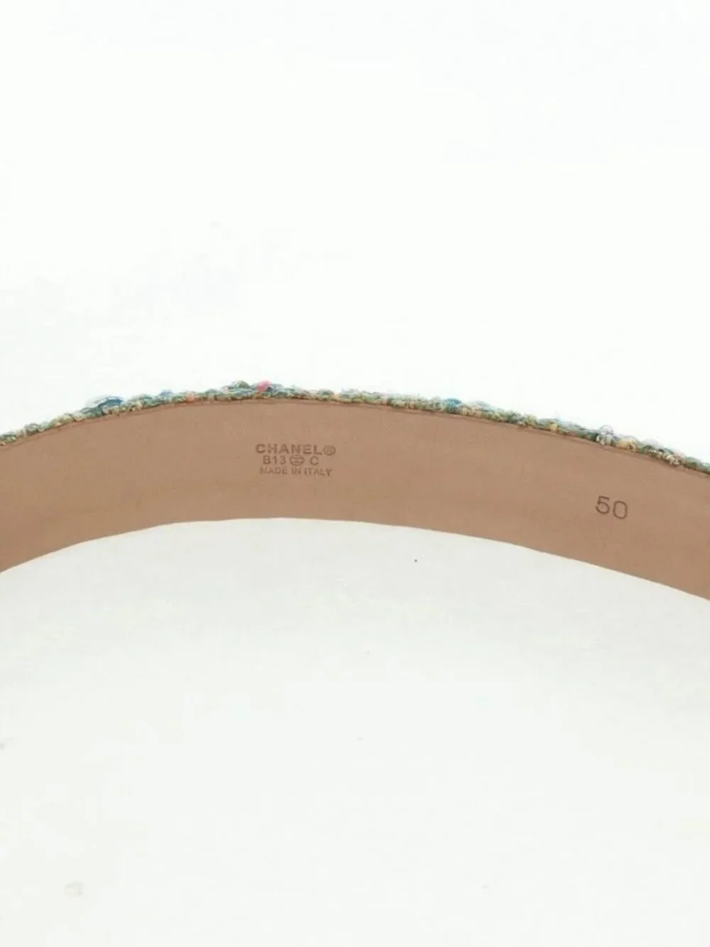 CHANEL Belt tweed Light Blue CC Auth 156372V
